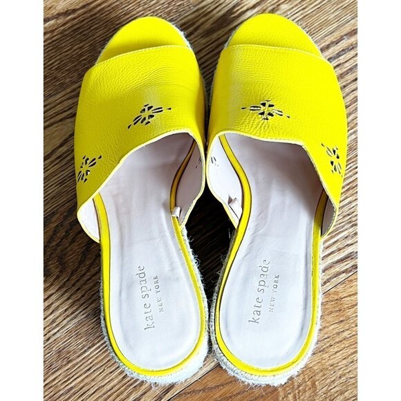 Kate Spade Tenley Espadrille Wedge Mule Platform Sandal Yellow Leather sz(10) - Picture 5 of 9